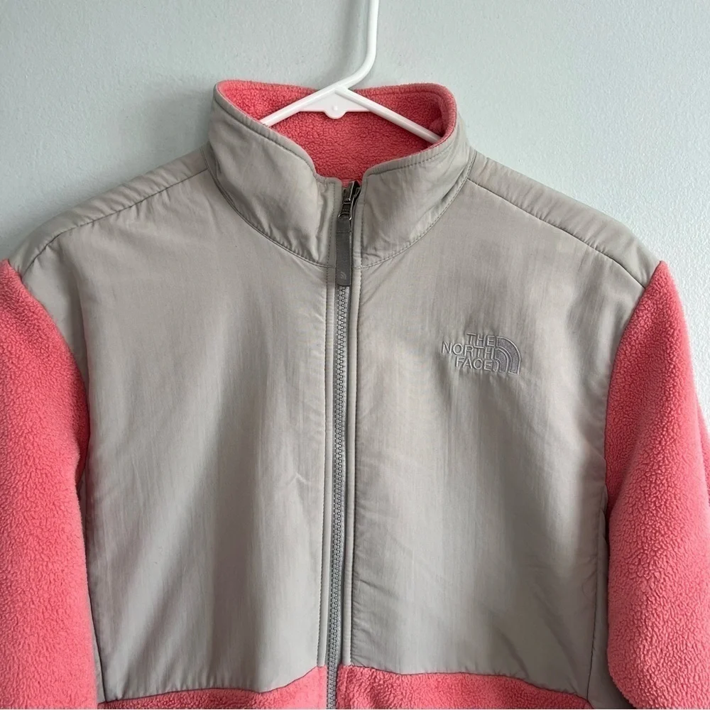 The North Face Zip Front Fleece Jacket Tea Rose Pink/Coral & Gray Girls' Size XL